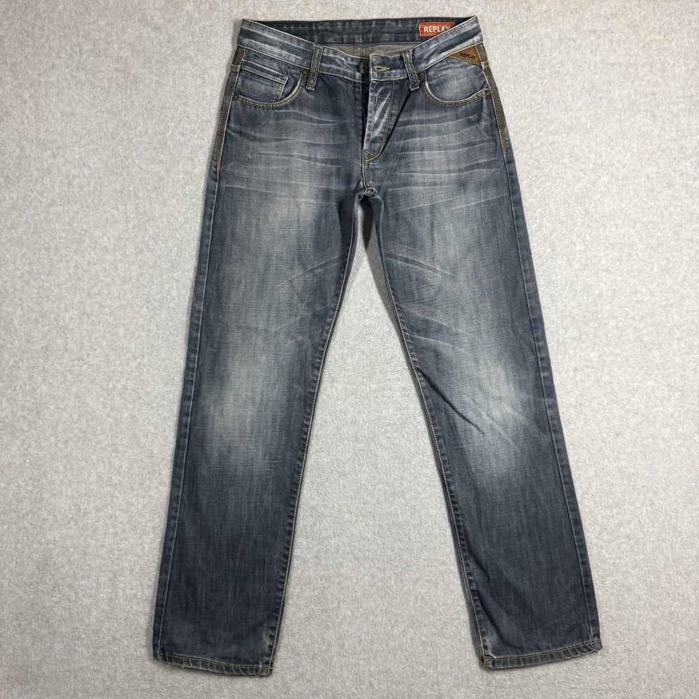 VTG Replay Jeans Mens 30x34 Regular STRAIGHT Medium Wash Blue 100% Cotton Italy